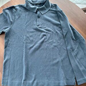 Massimo Dutti Blue Lond Sleeve Old Money Polo Shirt